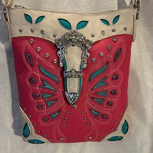Cowgirl Trendy Western Crossbody Butterfly Bling Concealed Carry Bag